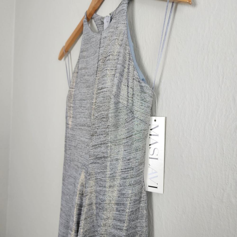 NWT Jovani Metallic Silver Grey Halter High-Low Gown - Backless Formal - Size 4 - Picture 4 of 11
